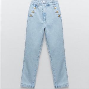 Zara Light Blue High-Waist Button Accent Jeans